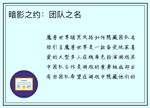 暗影之约：团队之名